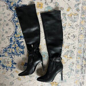 Over the Knee (faux) leather Marc Fisher black stiletto boots (size 7.5)